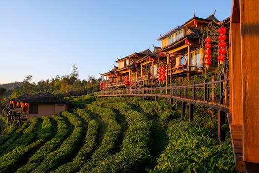 Top 5 Lenjerii Intime Damă: Review-uri și Ghidul de Alegere pentru 2024 4 Stunning view of traditional Thai architecture with vibrant red lanterns during sunrise in Chiang Mai, Thailand.