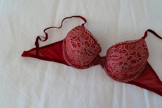 Top 5 Tendințe Incitante în Lenjeria Intimă și Îmbrăcămintea Feminină în 2026 3 A stylish burgundy lace bra elegantly displayed on a white fabric background, offering a sense of luxury and intimacy.
